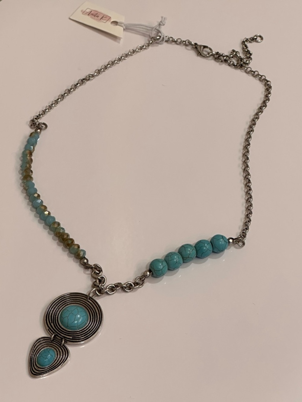 Turquoise Bead Pendant Necklace with Silver-Tone Chain - Picture 6 of 6